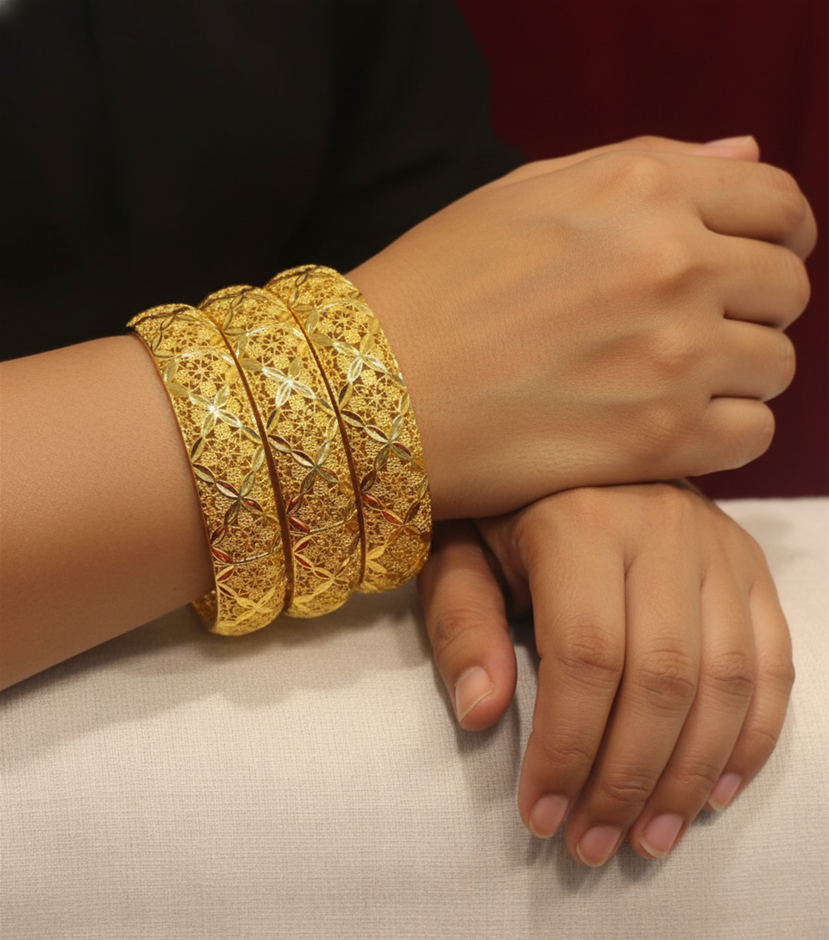 3pcs x 22K/Italy Yellow Gold Filled Bangles with stamp-60mm