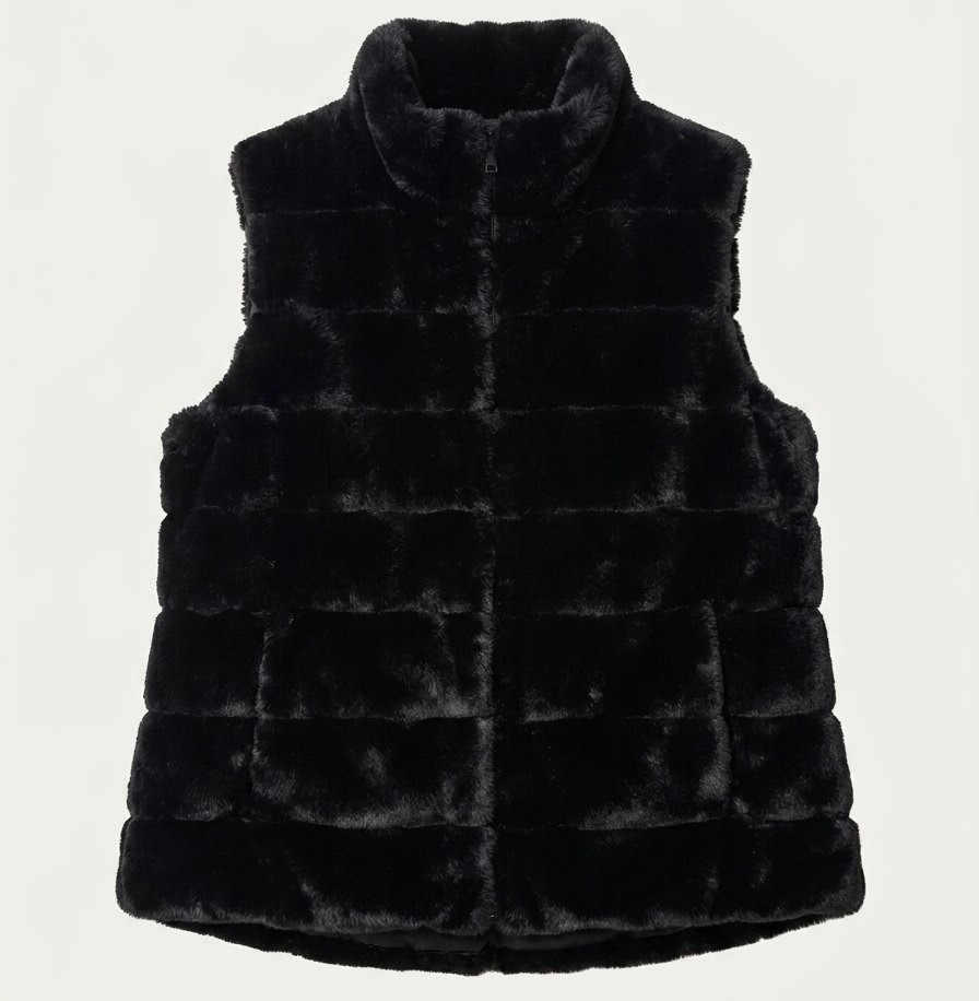 WEATHERPROOF Women's Faux Fur Sleeveless Vest with Golden Zipper, Size M, B