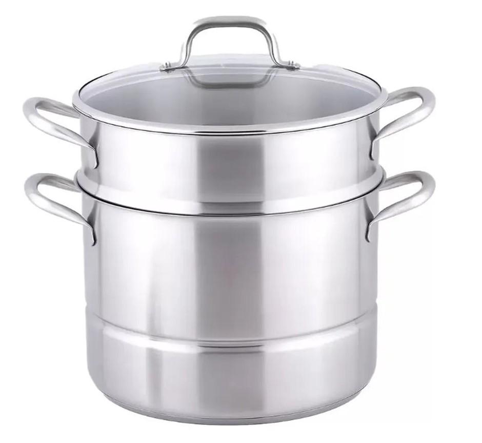 STEAMER POT 28cm, 12L Stainless Steel with Glass Lid