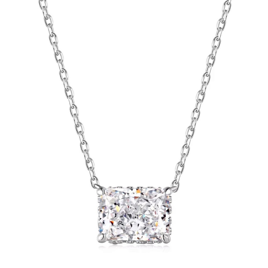 2.0ct 925 Silver Cubic Zirconia Rectangle Pendant Necklace