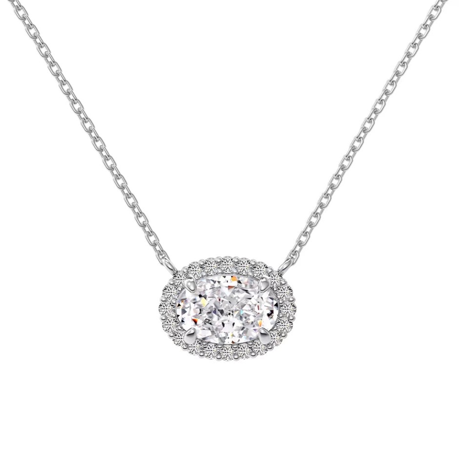 1.5ct 925 Sterling Silver Cubic Zirconia Oval Pendant Necklace
