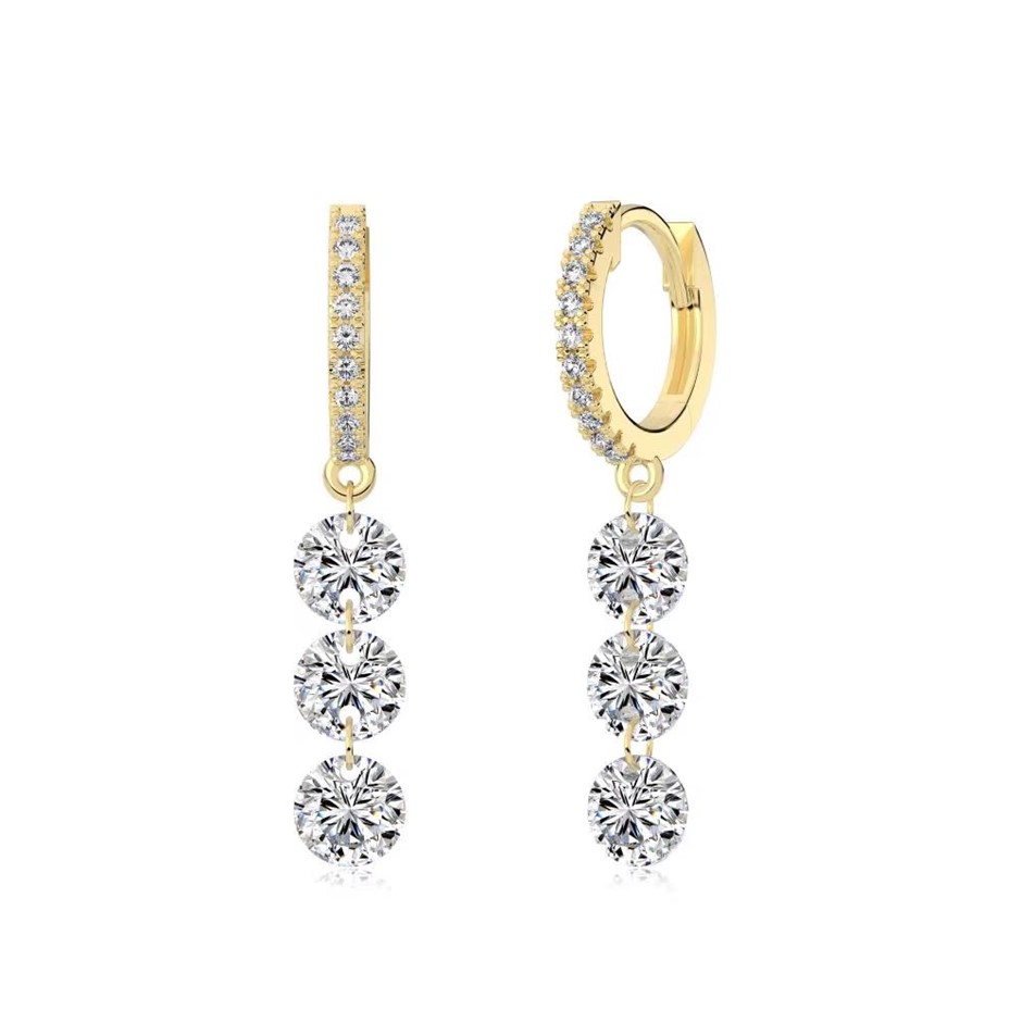 5mm Round 14K Gold Filled 925 Silver Cubic Zirconia Drop Earrings