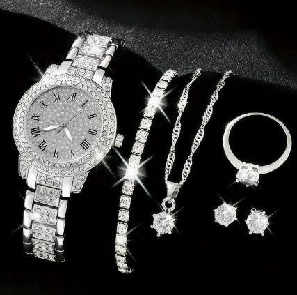 6-Piece Jewellery Set.Watch, Necklace, Bracelet, Ring & Earrings(Gift Box