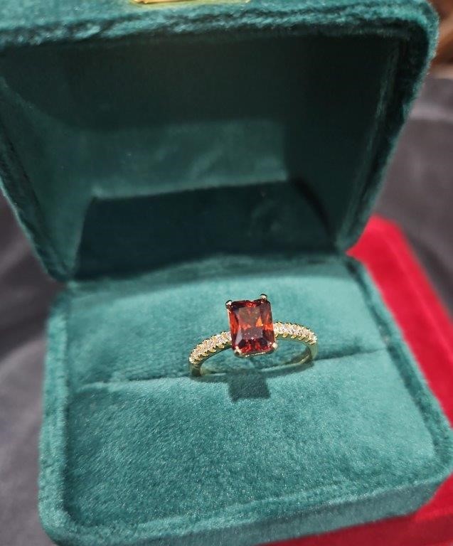14K/Italy 2.5ct Ruby Emerald Cut  Yellow Gold Filled Ring(stamped)-6US