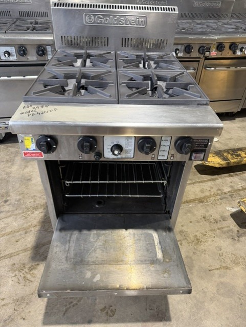 <p>Goldstein PF420FF- 4 Burner with Gas Fan Forced Oven</p>