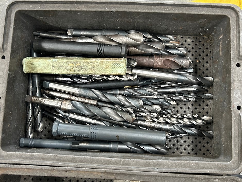 Crate of Assorted Moorse Taper Drill Bits