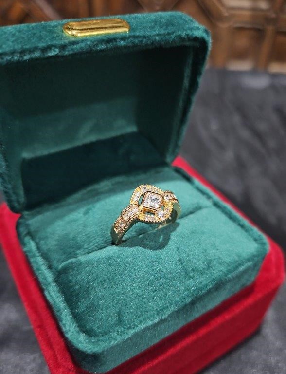 18K/Italy Princess Cut Yellw Gold Filled Ring(stamped)Warranty Quality-7US