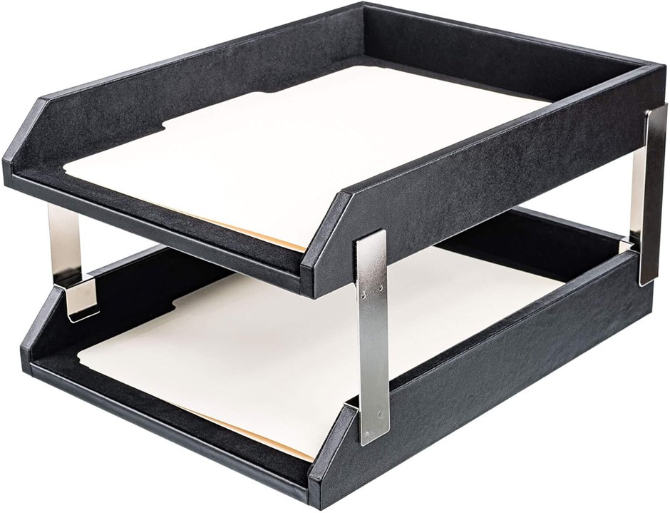 DACASSO Leather Letter Trays with Silver Posts.
