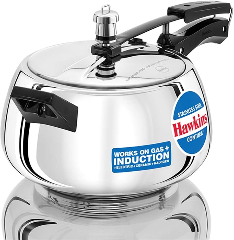 HAWKINS Contura Stainless Steel Pressure Cooker, 5.0 Liter Capacity.