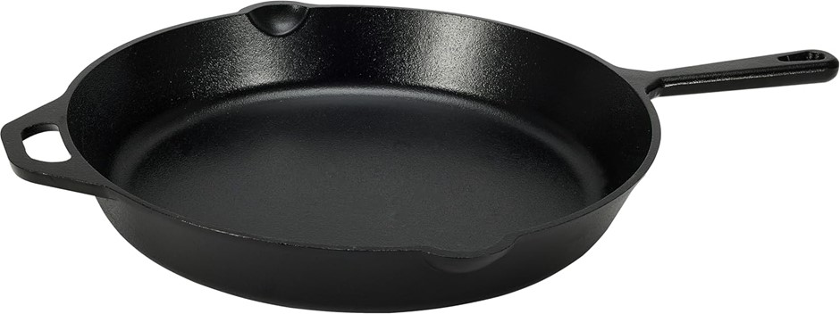 AMAZON BASICS Pre Seasoned Cast Iron Skillet, 2.6 Liters, 38cm, Black. NB: