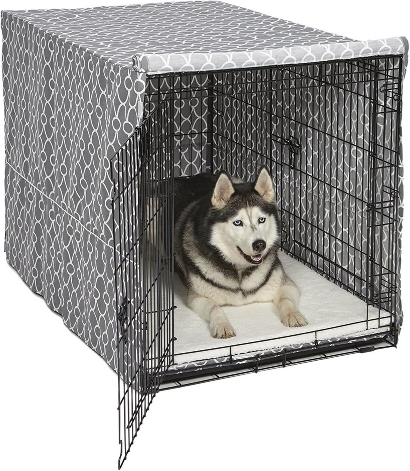 MPPMIDWEST Dog Crate Cover Quiet Time Private Secure Comfort Cool Grey Patt