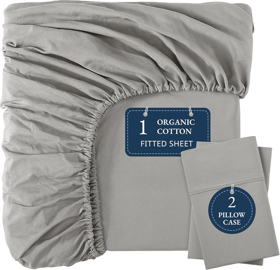 LANE LINEN 100% Organic Cotton Queen Size Fitted Sheet Only (+Pillowcases)