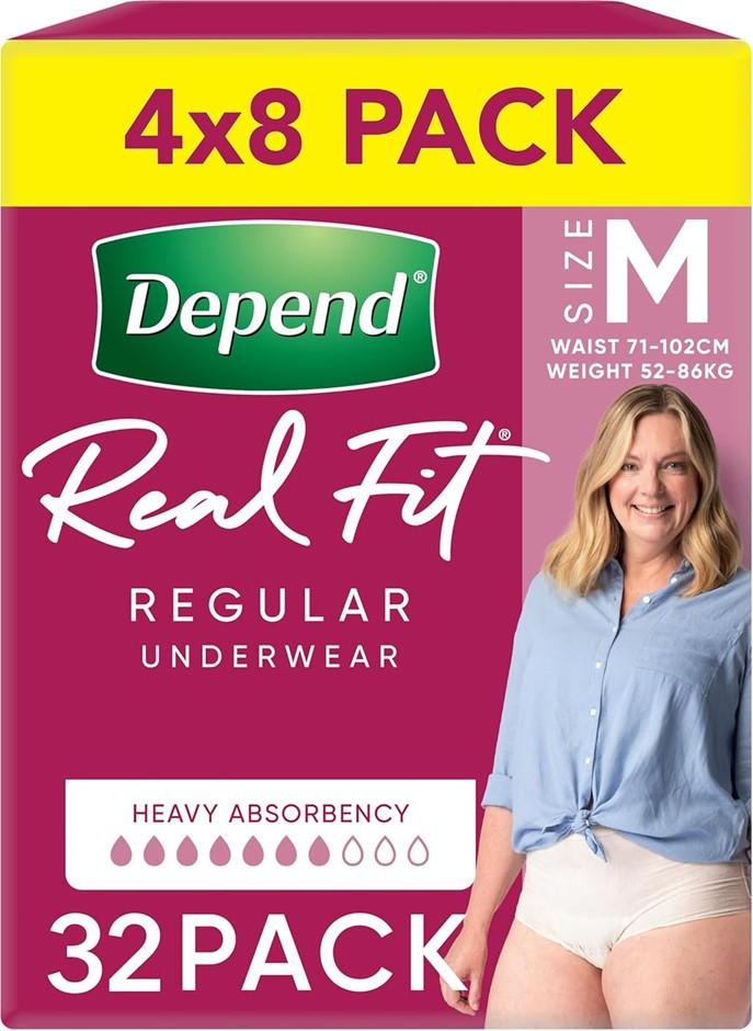 DEPEND Real Fit Underwear, Maximum Absorbency, Size: Medium, Colour: Nude,
