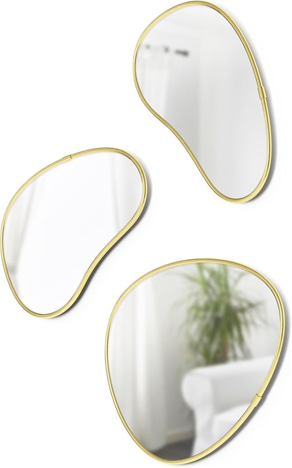 UMBRA HUBBA Pebble Mirror 3 Piece Set, Brass