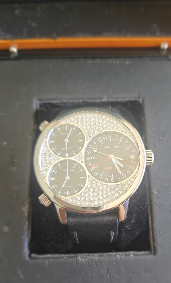 GLYCINE AIRMAN MULTI TIME 53MM CUSTOM 18K WHITE GOLD WXO & COA