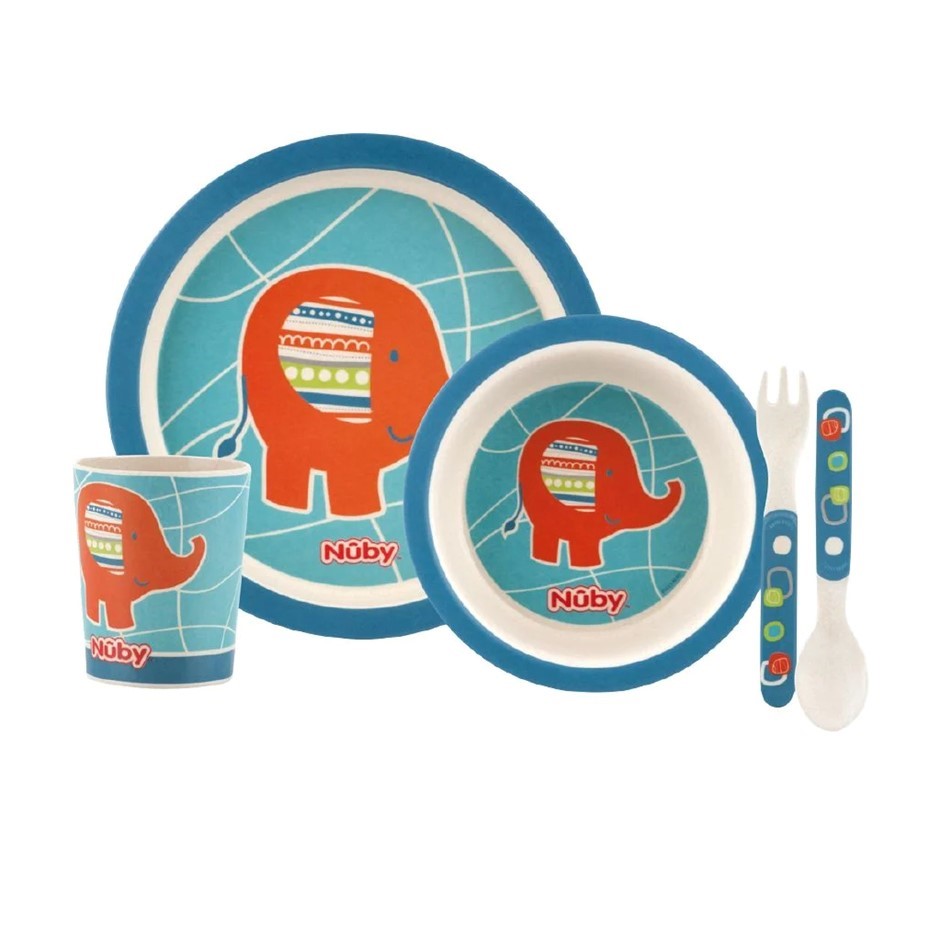 24 x Nuby 5 pc Bamboo & Cornstarch Feeding Set - Elephant. RRP: $479 Buyer