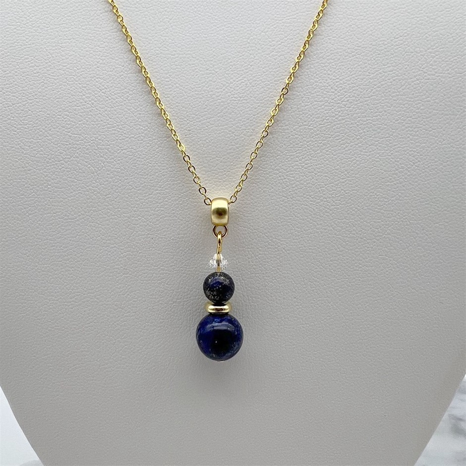 Lapis Lazuli & Swarovski® AU strian Crystal Gold Plated Pendant Necklace