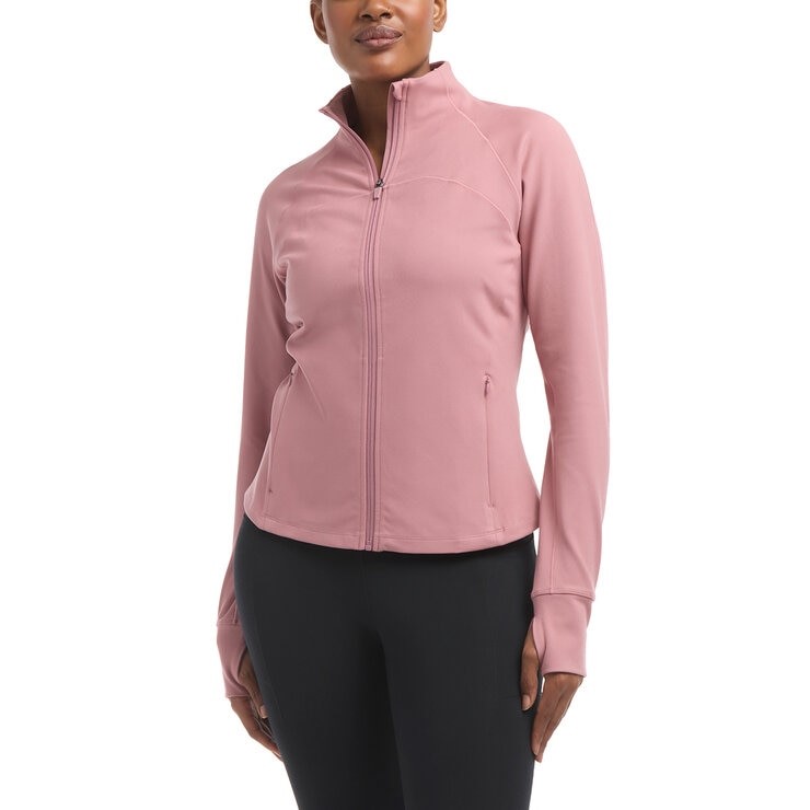 DANSKIN Women's Satin Stitch Yoga Jacket, Size L, Nostalgia Rose.