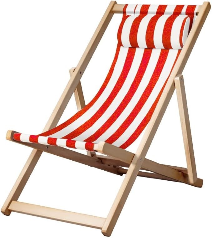 GARDEON Wooden Beach Chair with Pillow, Red, WOOD-B-BC-6021T-RW.