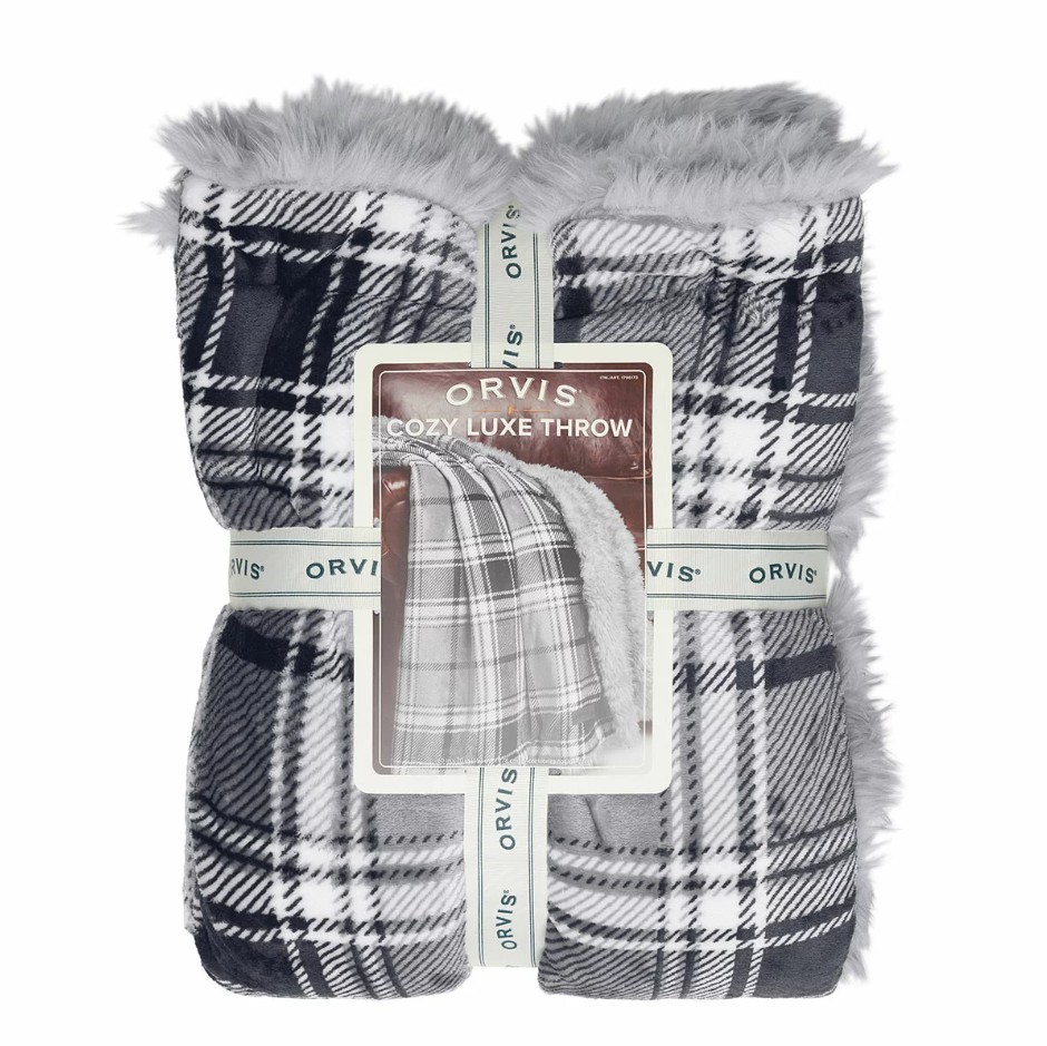 ORVIS Cozy Luxe Throw Blanket, 152 x 178cm, Grey. N.B: Has stains.