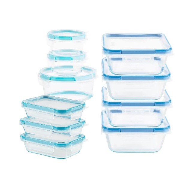 SNAPWARE Glass Container Storage Set, Incl: 4 x 946ml Square, 1 x 946ml Rou