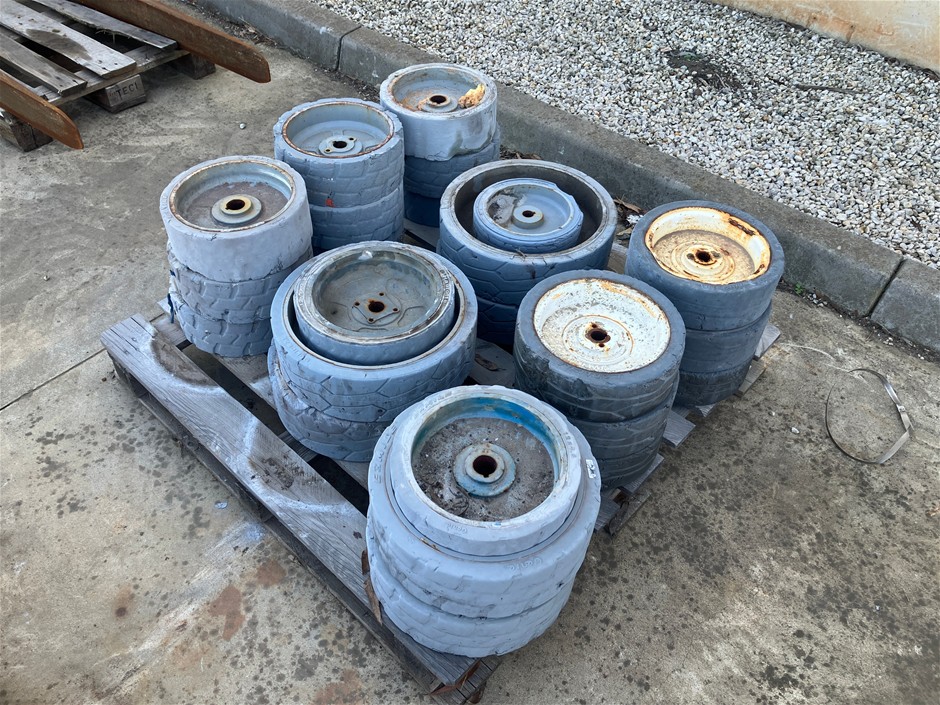 Collection of 24x Used Non-Marking Electric Scissor Lift Wheels - Derrimut