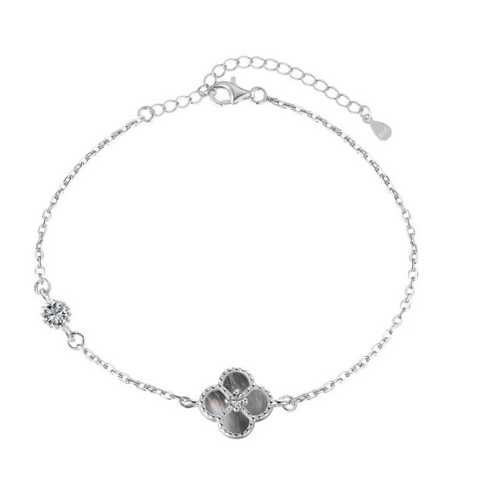 Four Leaf Clover Simulated Diamonds 925 Silver Tennis Bracelet