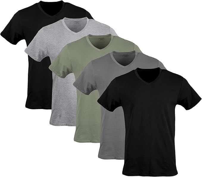 5Pk x GILDAN Men's V-Neck T-Shirts, Size S, Black/Sport Grey/Charcoal/Milit