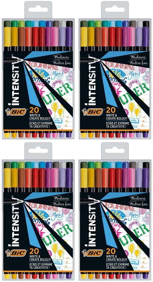 4 x BIC Intensity Fineliner Felt Tip Pen Fine Point - Assorted Colours, Pac