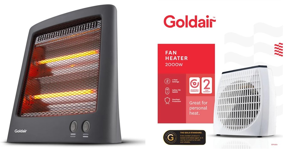 2 x GOLDAIR Heaters: GOLDAIR Select 800W Radiant Heater + GOLDAIR 2000W Upr