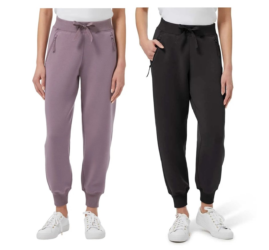 2 x SIGNATURE Women's Soft Active Joggers, Size M, Purple & Black, 7772019.