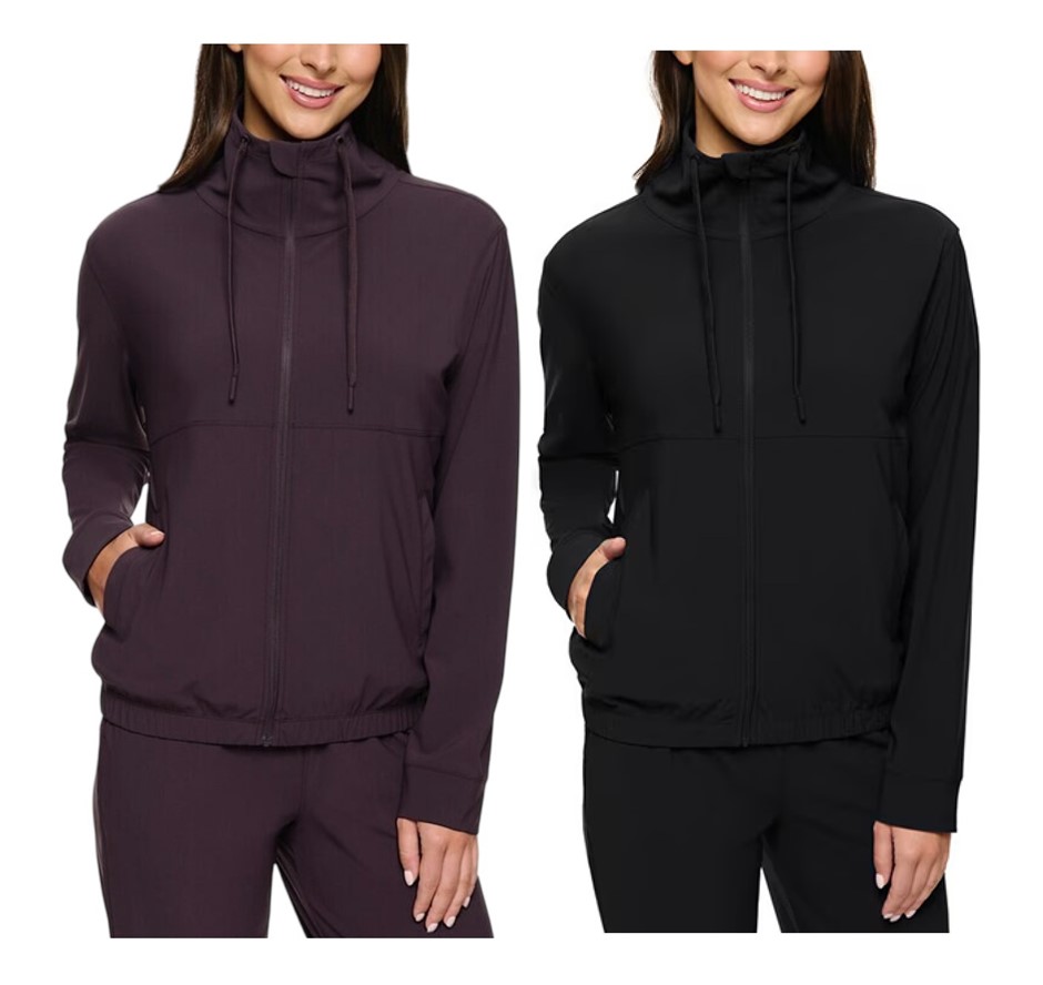 2 x SIGNATURE Women's Active Zip Jacket, Size L, Black & Dark Purple, 77720