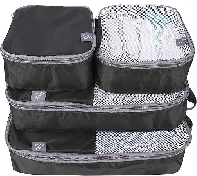 TRAVELON Set of 4 Soft Packing Organizers, Black, Small:6"x7"x3" Medium:7"x