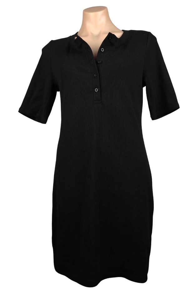 CALVIN KLEIN JEANS Women's Ribbed Button Dress, Size XL, 58% Cotton, Black