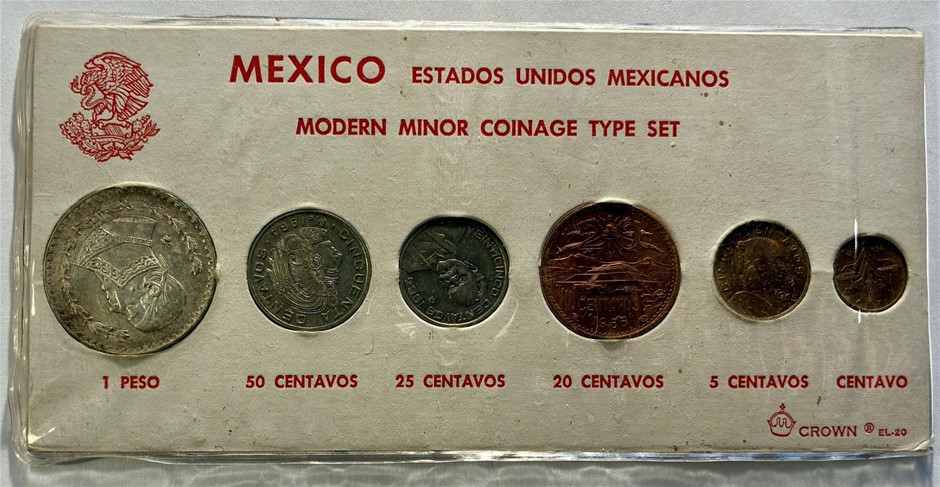 Mexico 1960's "Modern Minor Coinage Type Set" 6 coins