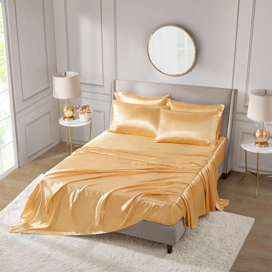PREMIER COMFORT SHET20-175 Satin 6 Piece Sheet Set, Full, Gold