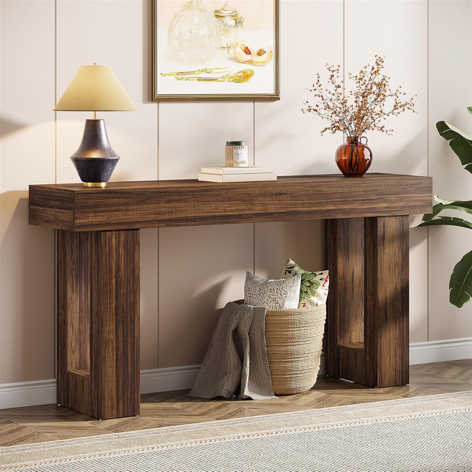 TRIBESIGNS 160cm Long Console Table, Rustic Brown.