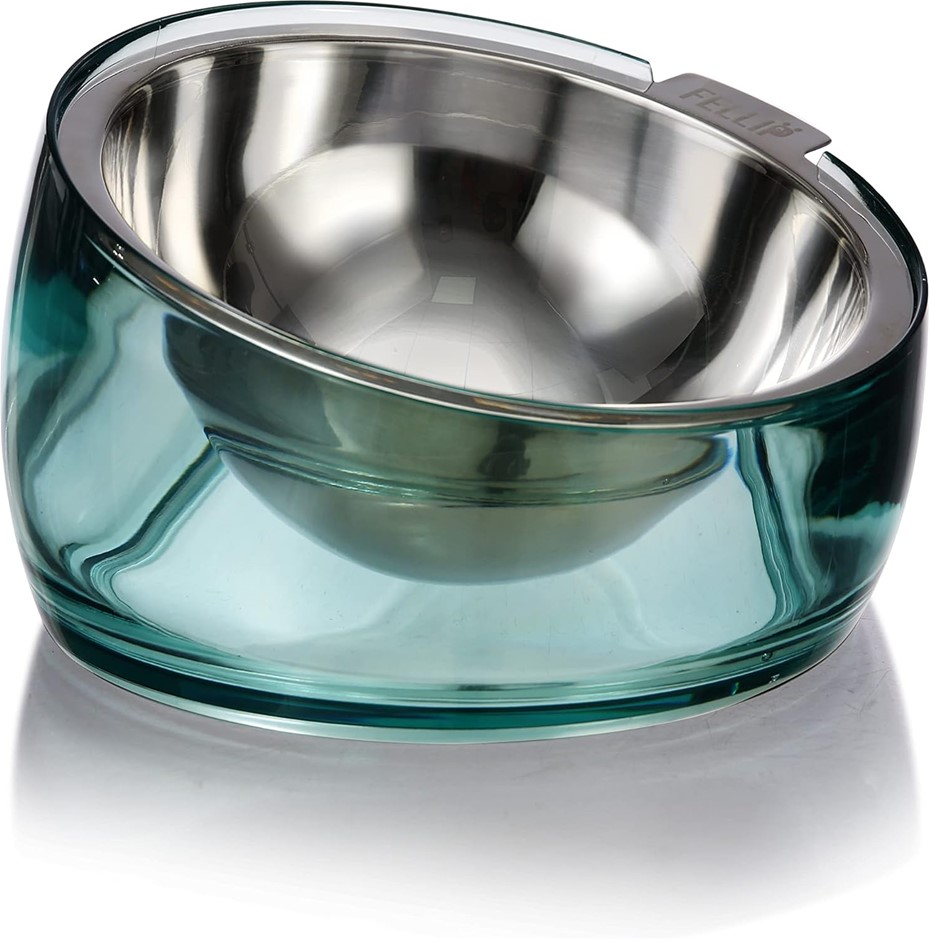 FELLI Pet Oblik Raised Dog Food Bowl Stainless Steel Slanted Oval Dish Dish