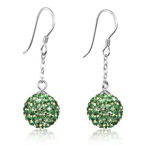 Light Green Crystal Disco Ball Earrings made with solid 925 Sterling Silver