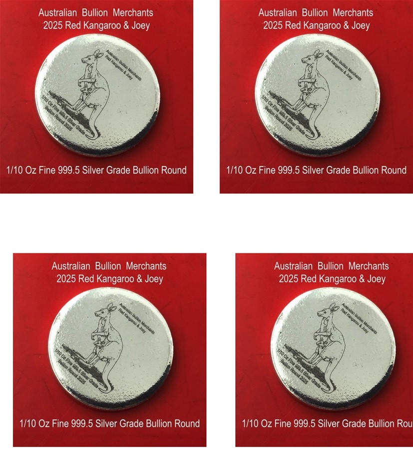 1/10 Oz 999.5 Silver Red Kangaroo & Joey 2025 Australian Bullion Round x 4