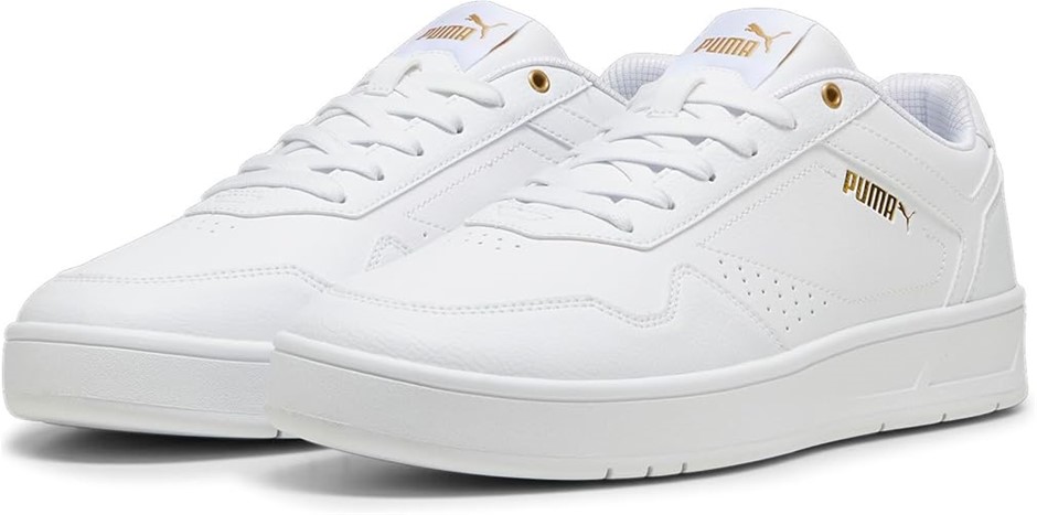 PUMA Men's Court Classic Shoes, Size US9, White/Gold (01), 208078. NB: wor