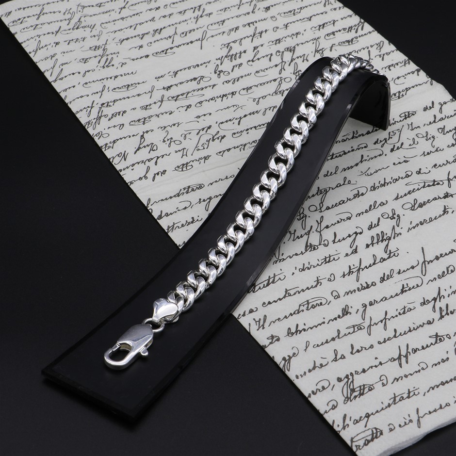 Classic Silver Plated Curb Chain Bracelet with Lobster Clasp