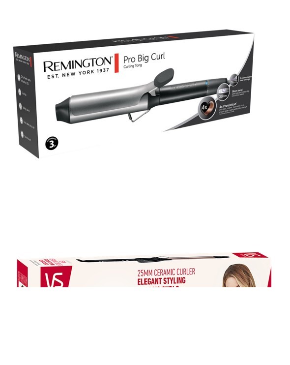2 X HAIR CURLERS, 1 x Remington Pro Big Curl Curling Tong & 1 x VS Sassoon