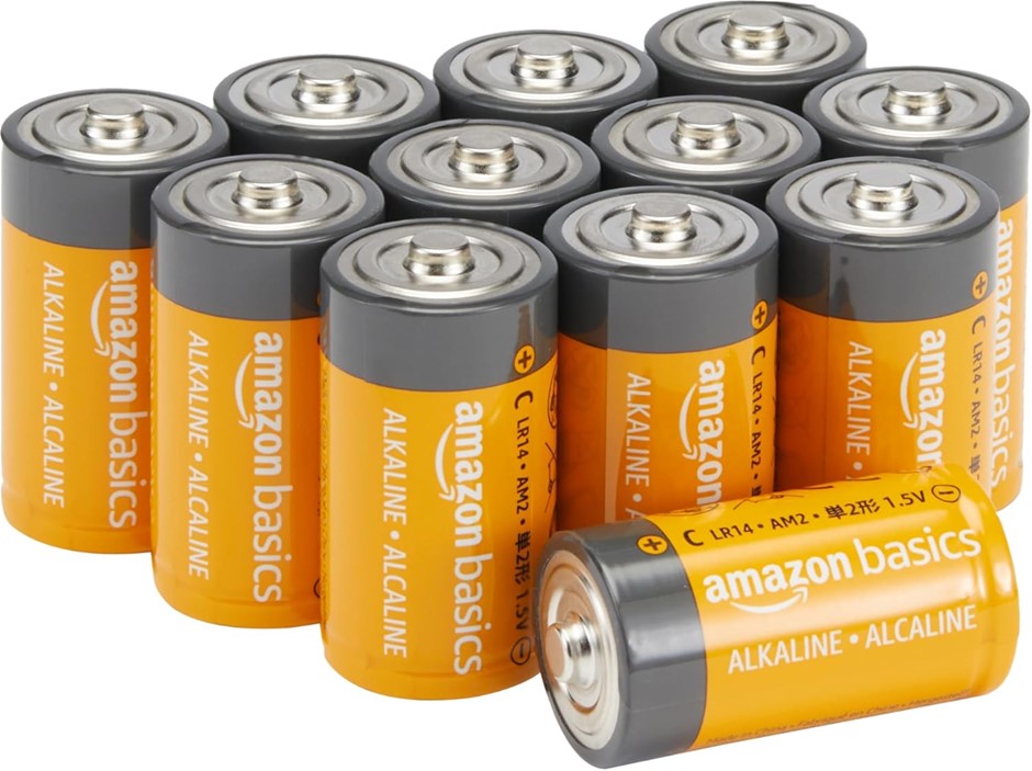 AMAZON BASICS 12 Pack C Cell All-Purpose Alkaline Batteries, 5-Year Shelf L