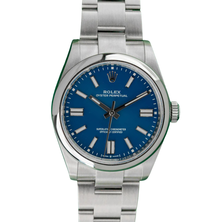 ROLEX OYSTER PERPETUAL 41MM STAINLESS STEEL 134300 MED BLUE DIAL BXP&COA