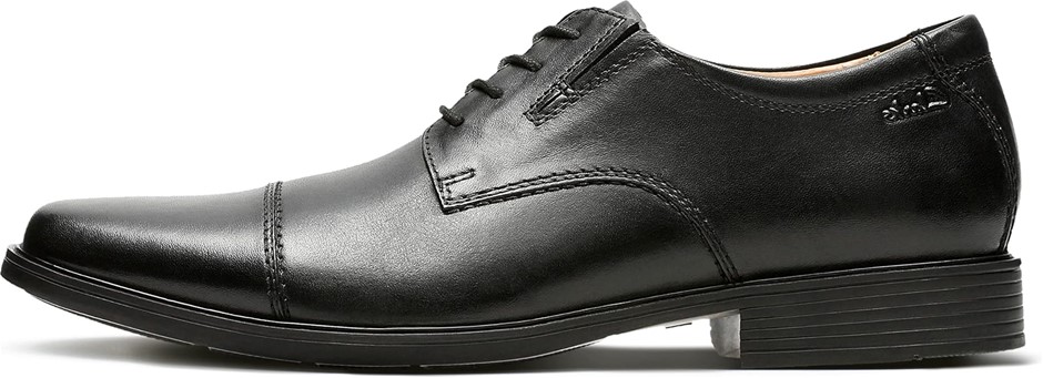 CLARKS Men's Tilden Cap Oxford, US7.5/EU40, Black Leather. NB: Well Used.