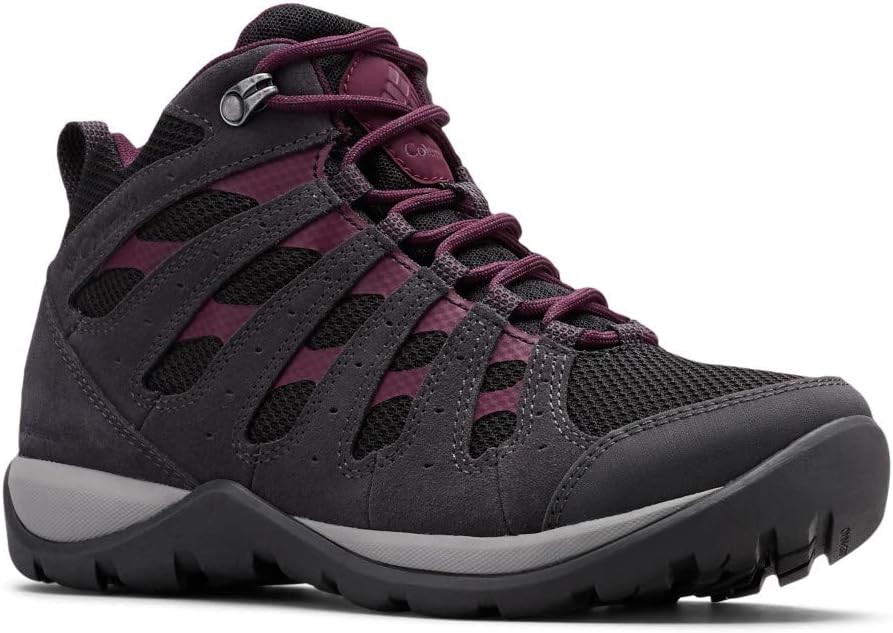 COLUMBIA Women's Redmond V2 Mid WP Hiking Boots, US8/EU39, Black, Cherry, 1