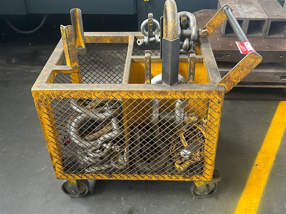 Steel Trolley & Contents of Assorted D-Shackles & Chains