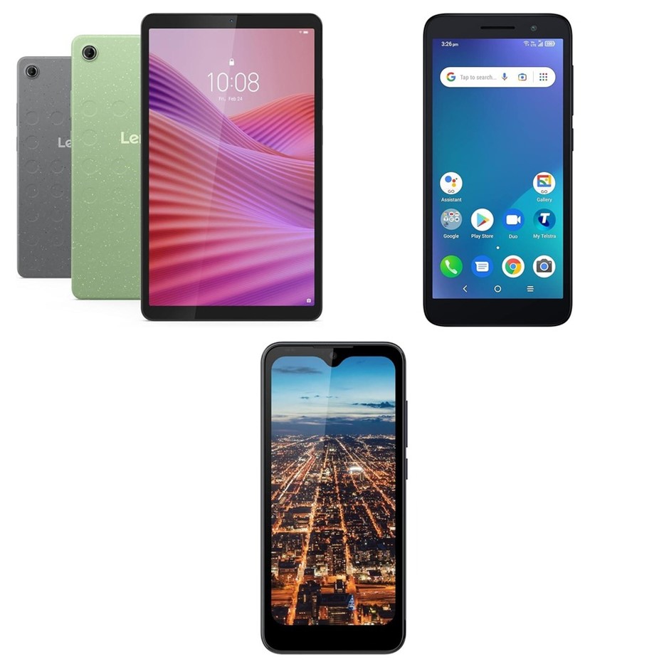 3 x Tablet & Phones. 1 x LENOVO Tab One + Clear Case. 1 x TELSTRA Essential