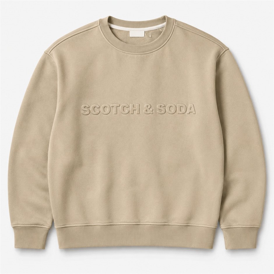 SCOTCH & SODA Mens Sweatshirt Premium Beige Cotton Blend Pullover, Size L